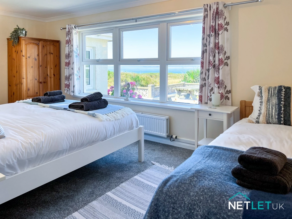 Beach holiday Pembrokeshire island view bedroom